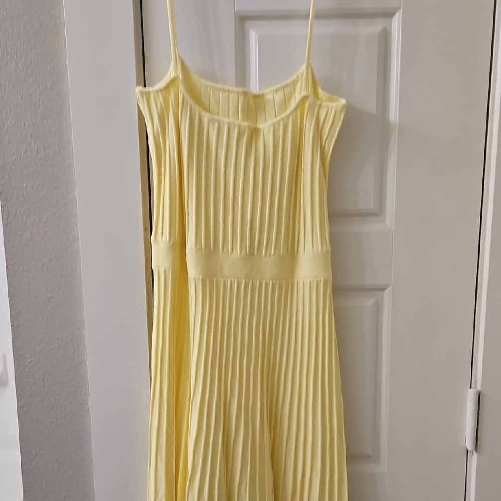 Yellow Pleated Spaghetti Strap Dress